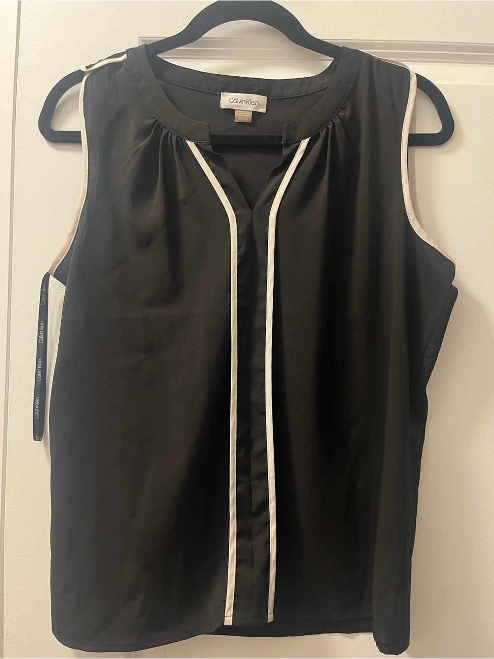 Calvin Klein Black Sleeveless Blouse with White Trim